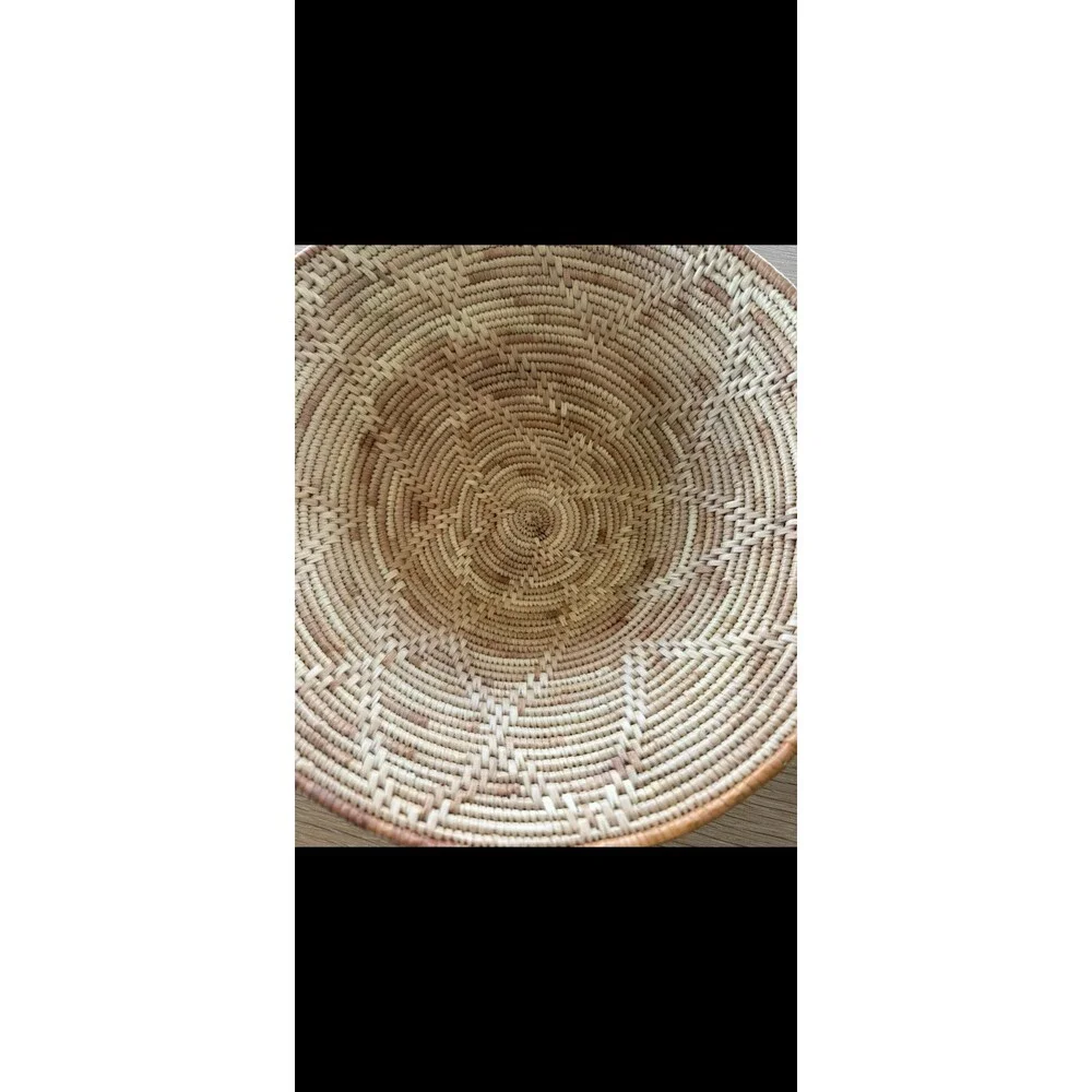 Brown Beige Handmade Hand Woven Native American Basket Coil Round Decor